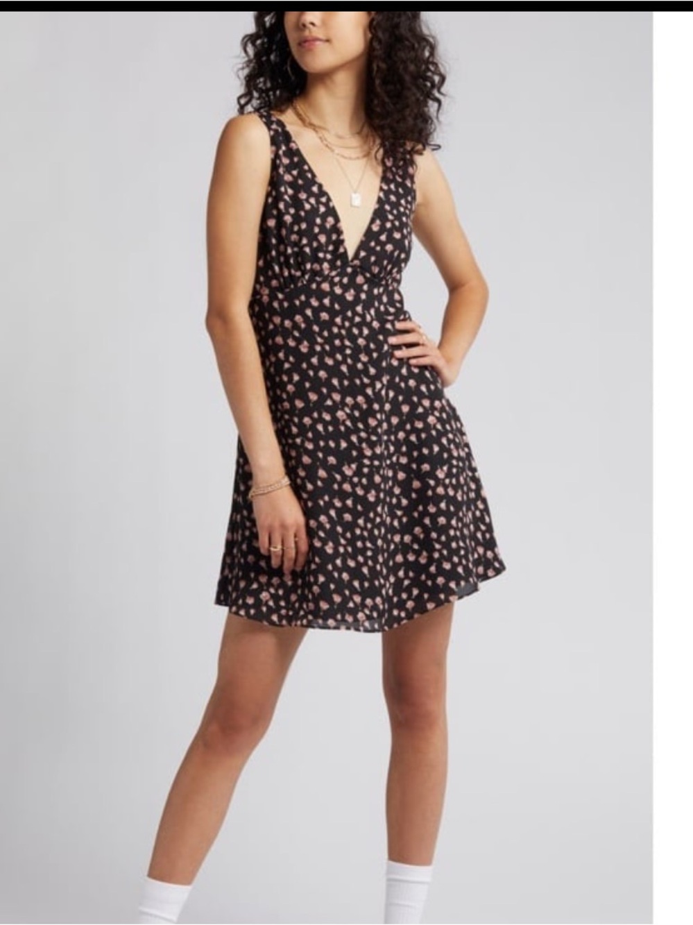 BP Black Mini Dress with Pink Floral Print. Size Medium